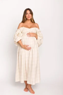 Best Worth Collective Harlow Maxi Dress in Natural Plaid - Bump Friendly (S-3XL)