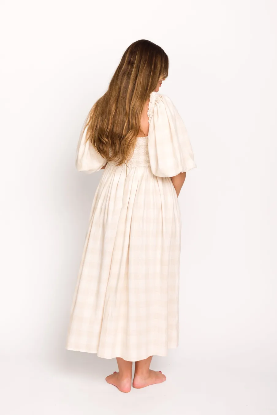 Best Worth Collective Harlow Maxi Dress in Natural Plaid - Bump Friendly (S-3XL)
