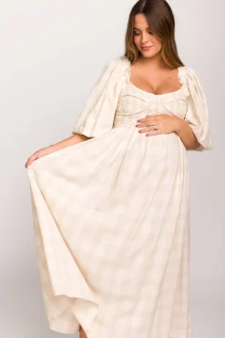 Best Worth Collective Harlow Maxi Dress in Natural Plaid - Bump Friendly (S-3XL)