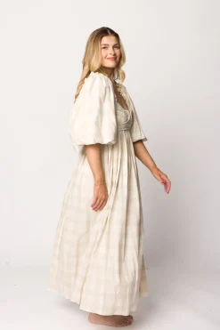 Best Worth Collective Harlow Maxi Dress in Natural Plaid - Bump Friendly (S-3XL)