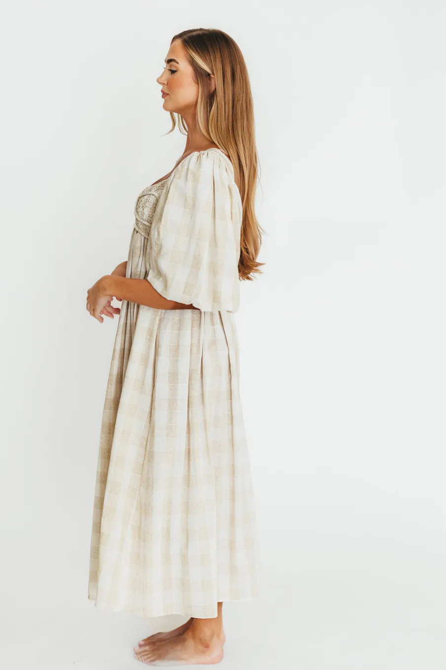 Best Worth Collective Harlow Maxi Dress in Natural Plaid - Bump Friendly (S-3XL)