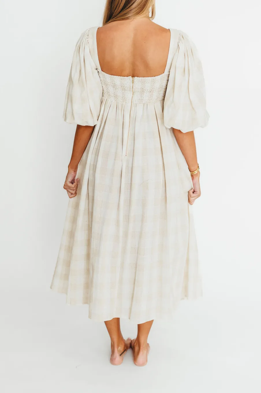 Best Worth Collective Harlow Maxi Dress in Natural Plaid - Bump Friendly (S-3XL)