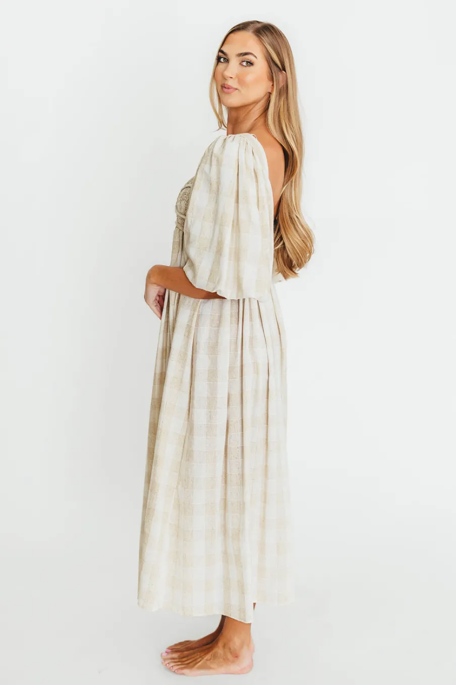 Best Worth Collective Harlow Maxi Dress in Natural Plaid - Bump Friendly (S-3XL)