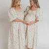 Online Worth Collective Harlow Maxi Dress in Off-White Floral - Bump Friendly & Inclusive Sizi