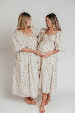 Online Worth Collective Harlow Maxi Dress in Off-White Floral - Bump Friendly & Inclusive Sizi