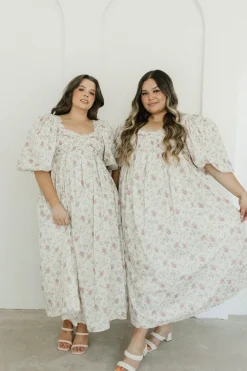 Online Worth Collective Harlow Maxi Dress in Off-White Floral - Bump Friendly & Inclusive Sizi