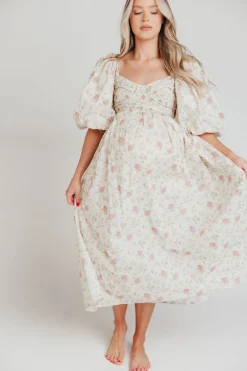 Online Worth Collective Harlow Maxi Dress in Off-White Floral - Bump Friendly & Inclusive Sizi