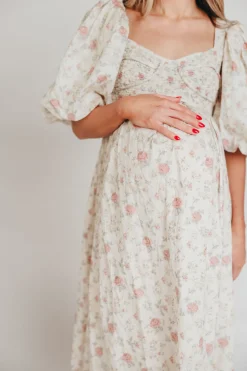 Online Worth Collective Harlow Maxi Dress in Off-White Floral - Bump Friendly & Inclusive Sizi