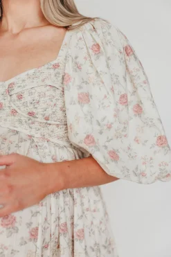 Online Worth Collective Harlow Maxi Dress in Off-White Floral - Bump Friendly & Inclusive Sizi