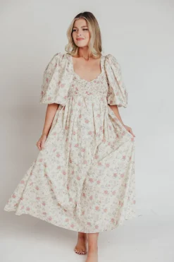 Online Worth Collective Harlow Maxi Dress in Off-White Floral - Bump Friendly & Inclusive Sizi