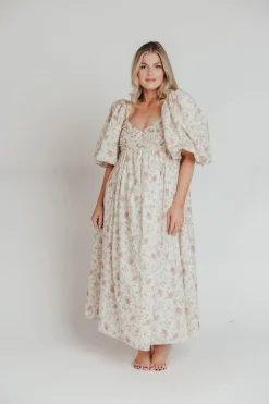 Online Worth Collective Harlow Maxi Dress in Off-White Floral - Bump Friendly & Inclusive Sizi