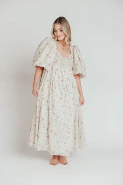 Online Worth Collective Harlow Maxi Dress in Off-White Floral - Bump Friendly & Inclusive Sizi