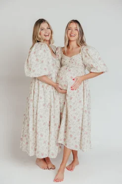 Online Worth Collective Harlow Maxi Dress in Off-White Floral - Bump Friendly & Inclusive Sizi