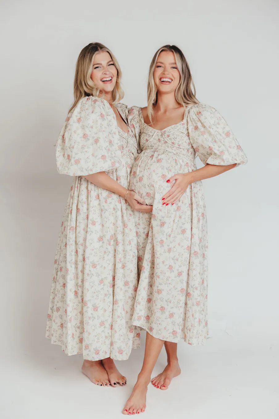 Online Worth Collective Harlow Maxi Dress in Off-White Floral - Bump Friendly & Inclusive Sizi