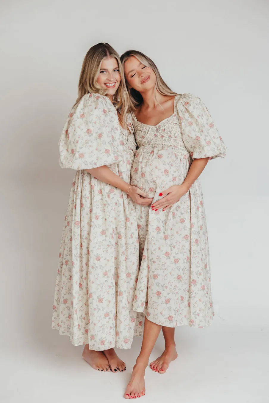 Online Worth Collective Harlow Maxi Dress in Off-White Floral - Bump Friendly & Inclusive Sizi