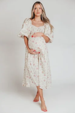 Online Worth Collective Harlow Maxi Dress in Off-White Floral - Bump Friendly & Inclusive Sizi