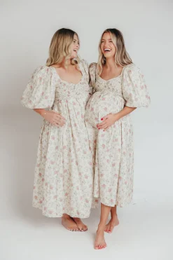 Online Worth Collective Harlow Maxi Dress in Off-White Floral - Bump Friendly & Inclusive Sizi