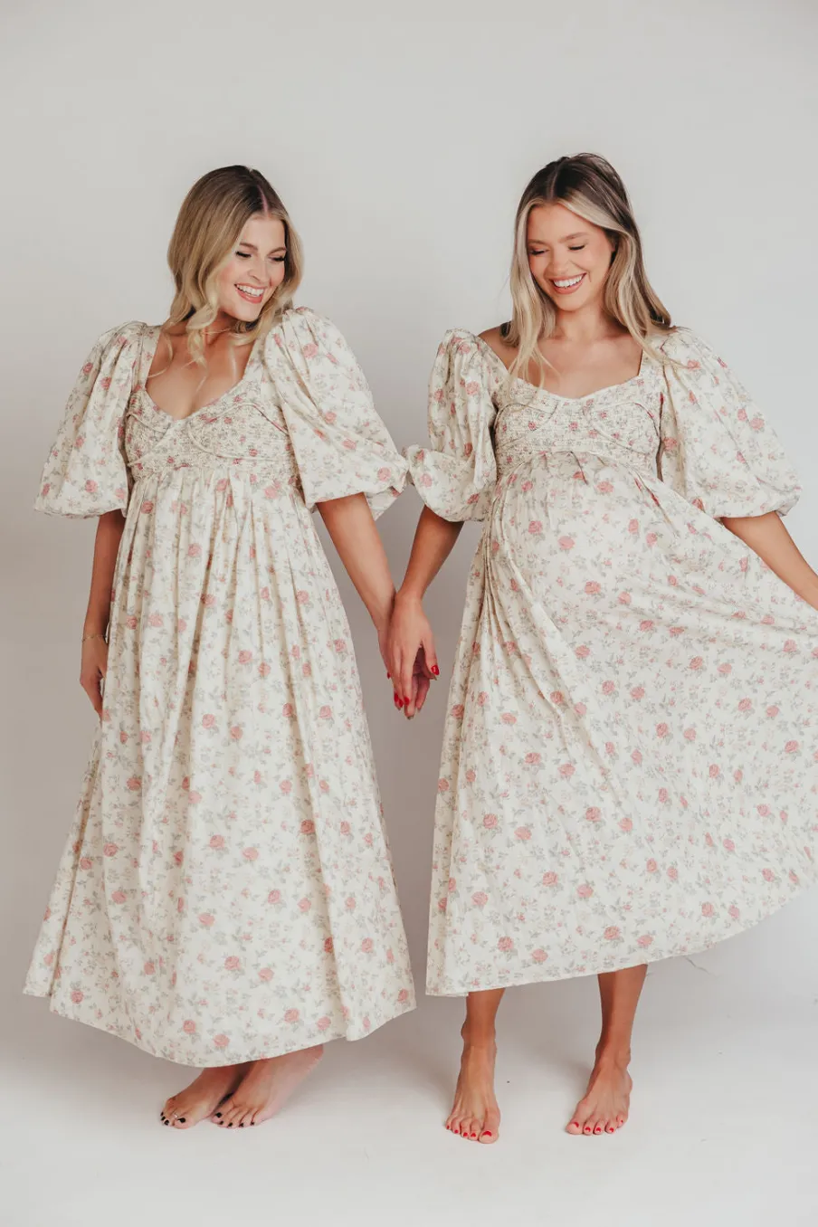 Online Worth Collective Harlow Maxi Dress in Off-White Floral - Bump Friendly & Inclusive Sizi