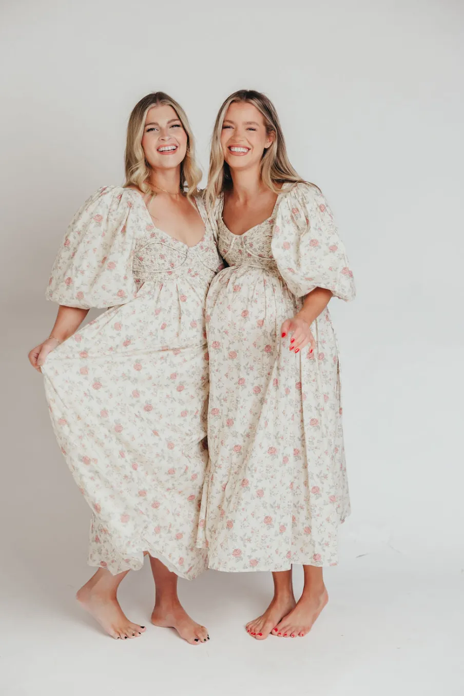 Online Worth Collective Harlow Maxi Dress in Off-White Floral - Bump Friendly & Inclusive Sizi