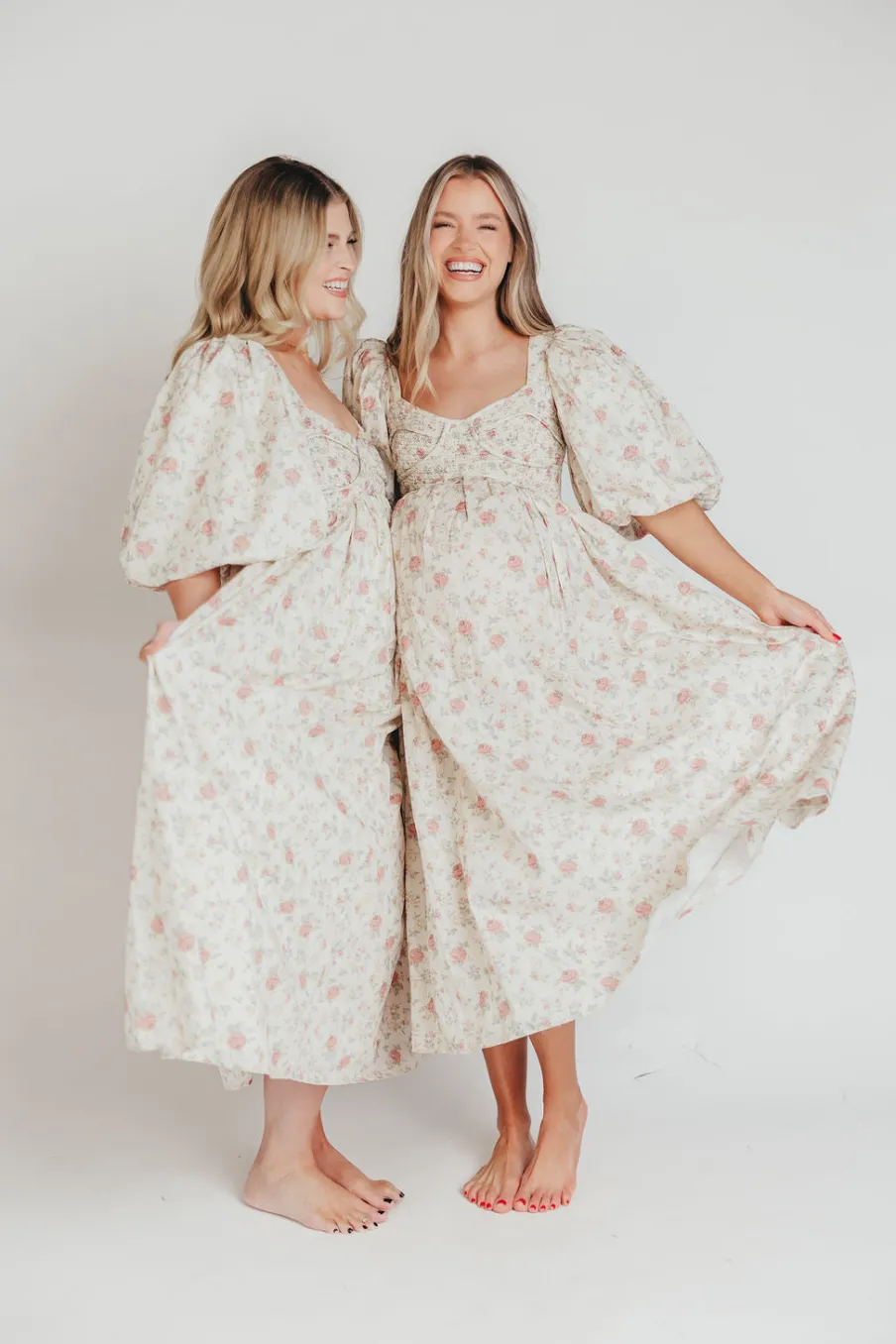 Online Worth Collective Harlow Maxi Dress in Off-White Floral - Bump Friendly & Inclusive Sizi