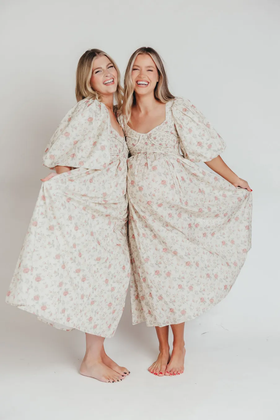 Online Worth Collective Harlow Maxi Dress in Off-White Floral - Bump Friendly & Inclusive Sizi