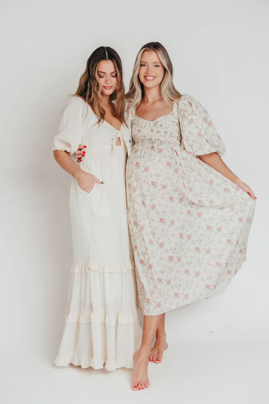 Online Worth Collective Harlow Maxi Dress in Off-White Floral - Bump Friendly & Inclusive Sizi