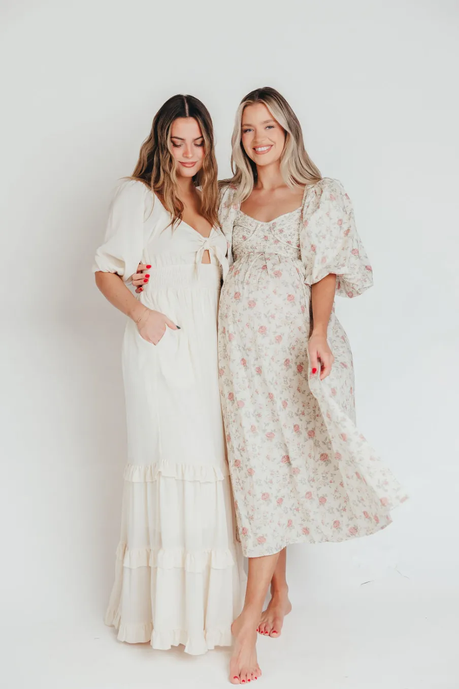 Online Worth Collective Harlow Maxi Dress in Off-White Floral - Bump Friendly & Inclusive Sizi