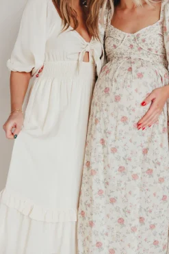 Online Worth Collective Harlow Maxi Dress in Off-White Floral - Bump Friendly & Inclusive Sizi