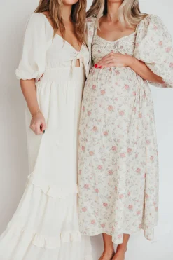 Online Worth Collective Harlow Maxi Dress in Off-White Floral - Bump Friendly & Inclusive Sizi