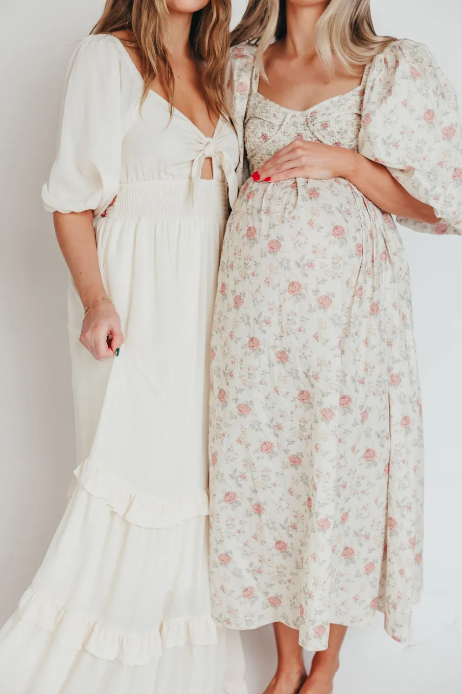 Online Worth Collective Harlow Maxi Dress in Off-White Floral - Bump Friendly & Inclusive Sizi
