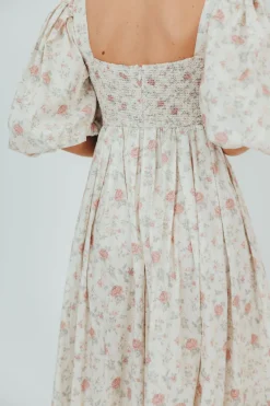 Online Worth Collective Harlow Maxi Dress in Off-White Floral - Bump Friendly & Inclusive Sizi
