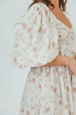 Online Worth Collective Harlow Maxi Dress in Off-White Floral - Bump Friendly & Inclusive Sizi
