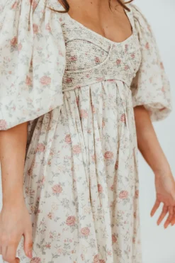 Online Worth Collective Harlow Maxi Dress in Off-White Floral - Bump Friendly & Inclusive Sizi