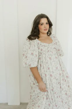 Online Worth Collective Harlow Maxi Dress in Off-White Floral - Bump Friendly & Inclusive Sizi