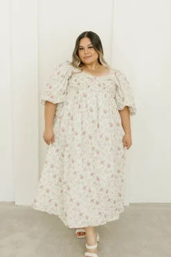 Online Worth Collective Harlow Maxi Dress in Off-White Floral - Bump Friendly & Inclusive Sizi