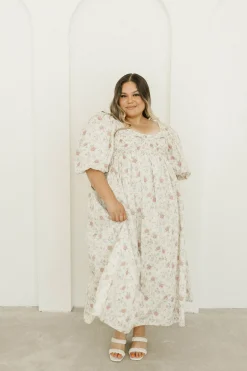 Online Worth Collective Harlow Maxi Dress in Off-White Floral - Bump Friendly & Inclusive Sizi
