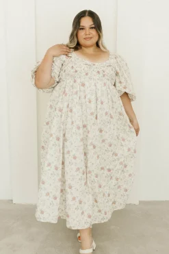 Online Worth Collective Harlow Maxi Dress in Off-White Floral - Bump Friendly & Inclusive Sizi