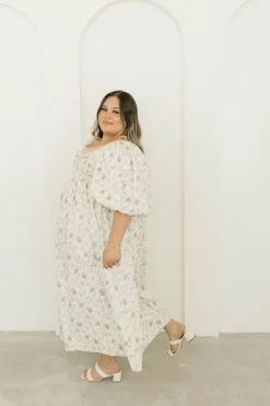 Online Worth Collective Harlow Maxi Dress in Off-White Floral - Bump Friendly & Inclusive Sizi