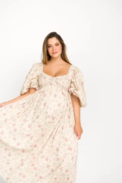 Online Worth Collective Harlow Maxi Dress in Off-White Floral - Bump Friendly & Inclusive Sizi