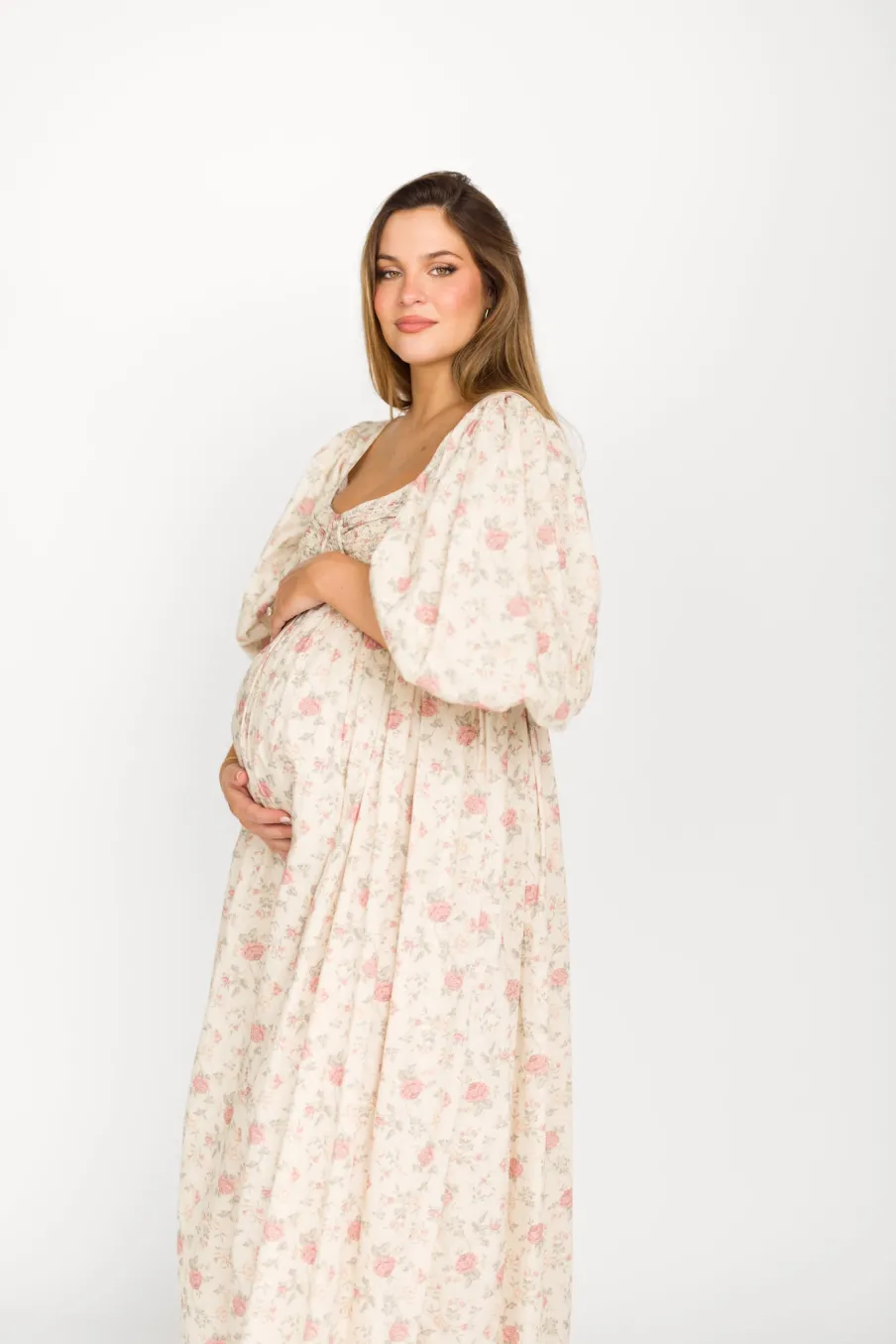Online Worth Collective Harlow Maxi Dress in Off-White Floral - Bump Friendly & Inclusive Sizi