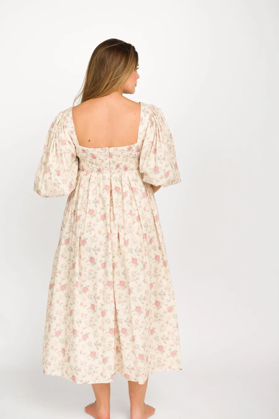 Online Worth Collective Harlow Maxi Dress in Off-White Floral - Bump Friendly & Inclusive Sizi
