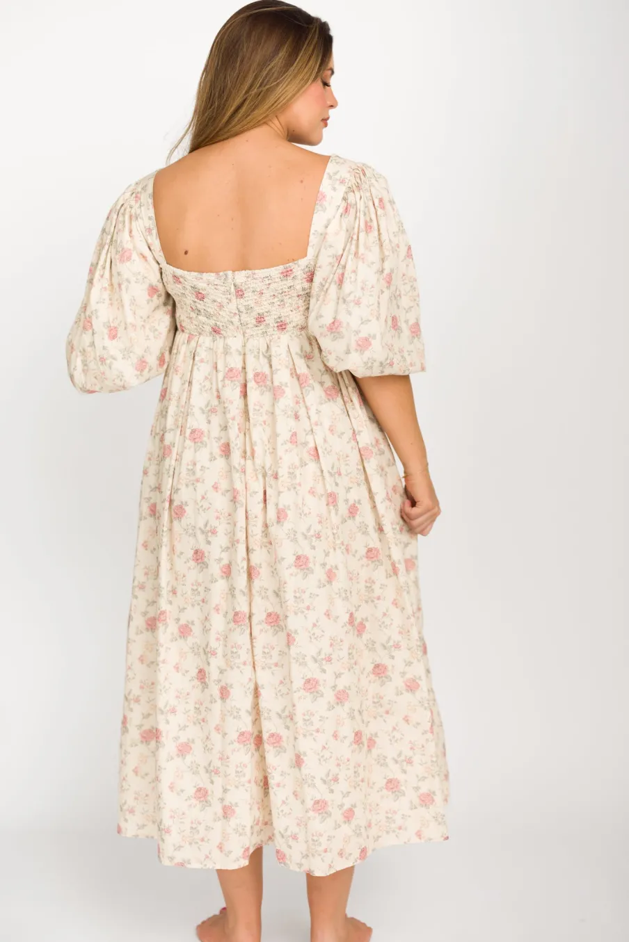 Online Worth Collective Harlow Maxi Dress in Off-White Floral - Bump Friendly & Inclusive Sizi