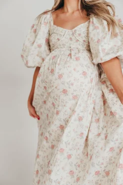 Online Worth Collective Harlow Maxi Dress in Off-White Floral - Bump Friendly & Inclusive Sizi