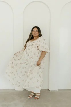 New Worth Collective Harlow Maxi Dress in Taupe Floral - Bump Friendly & Inclusive Sizing (
