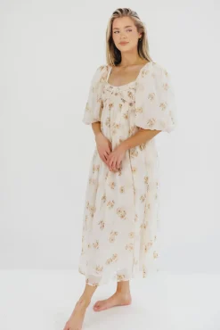 New Worth Collective Harlow Maxi Dress in Taupe Floral - Bump Friendly & Inclusive Sizing (