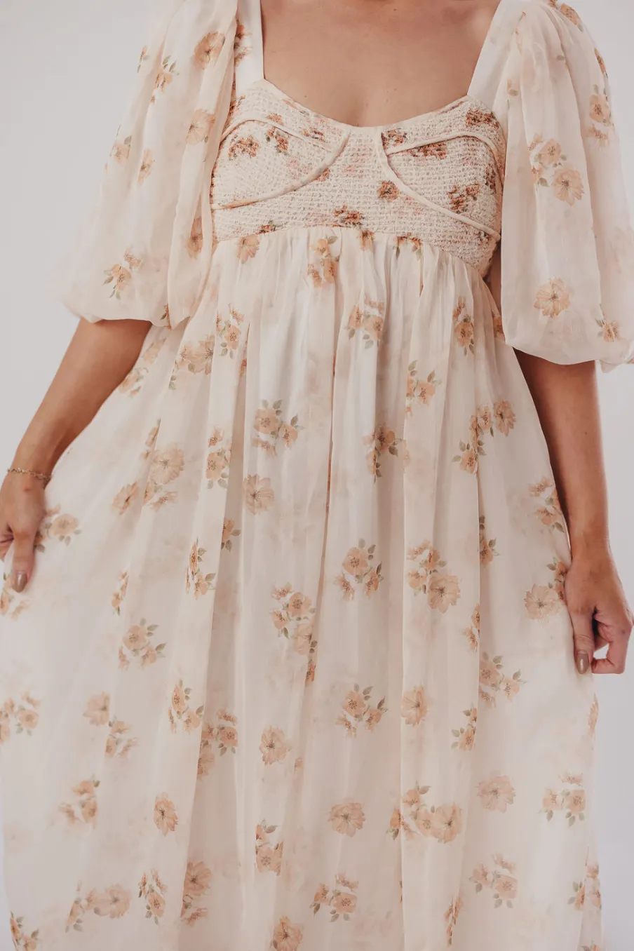 New Worth Collective Harlow Maxi Dress in Taupe Floral - Bump Friendly & Inclusive Sizing (