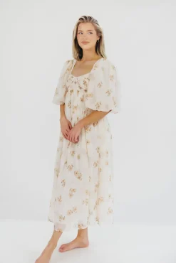 New Worth Collective Harlow Maxi Dress in Taupe Floral - Bump Friendly & Inclusive Sizing (