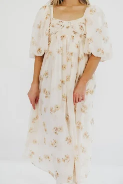 New Worth Collective Harlow Maxi Dress in Taupe Floral - Bump Friendly & Inclusive Sizing (