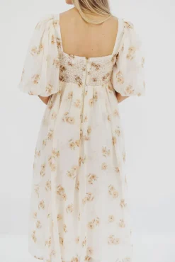 New Worth Collective Harlow Maxi Dress in Taupe Floral - Bump Friendly & Inclusive Sizing (