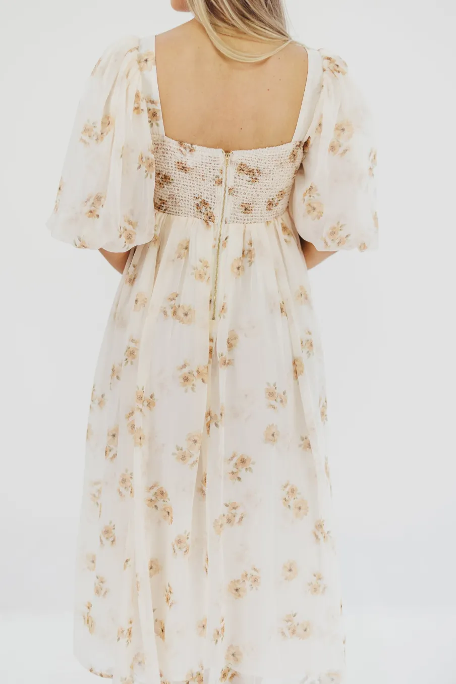 New Worth Collective Harlow Maxi Dress in Taupe Floral - Bump Friendly & Inclusive Sizing (